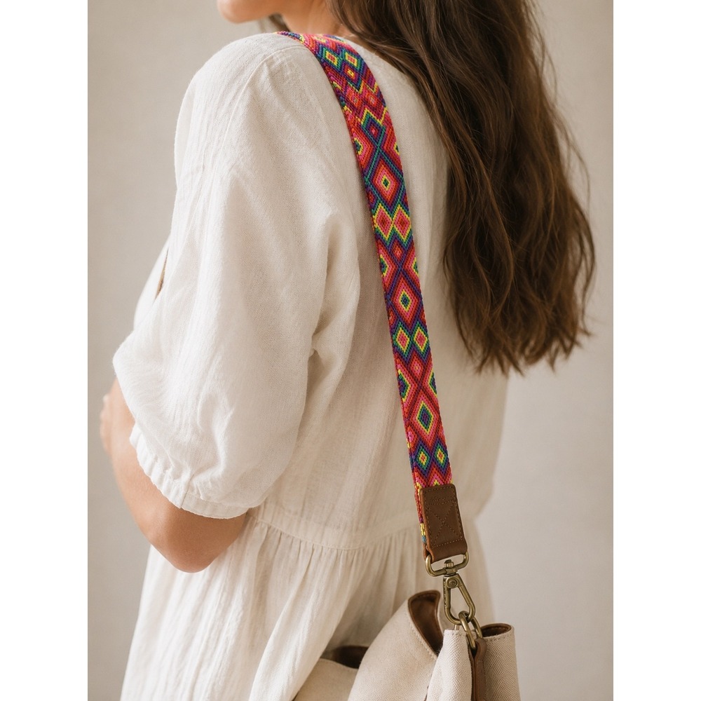 Eclectic Array Woven Bag Strap Bright Multicolor Boho Guitar Purse Strap 2in